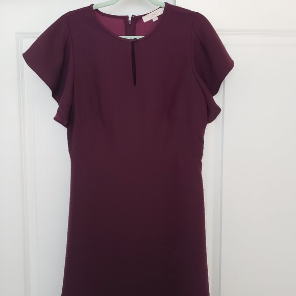 Loft Plum Dress w/ Flutter Sleeves - Size 10 - Picture 1 of 4